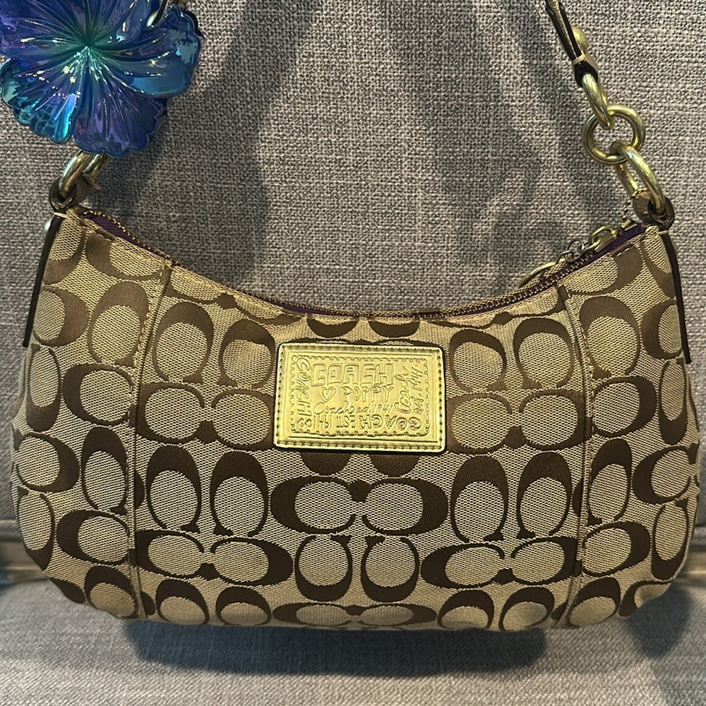 Coach Poppy shoulder bag purple & gold canvas Serial -F1020-15880 - Picture 3 of 17